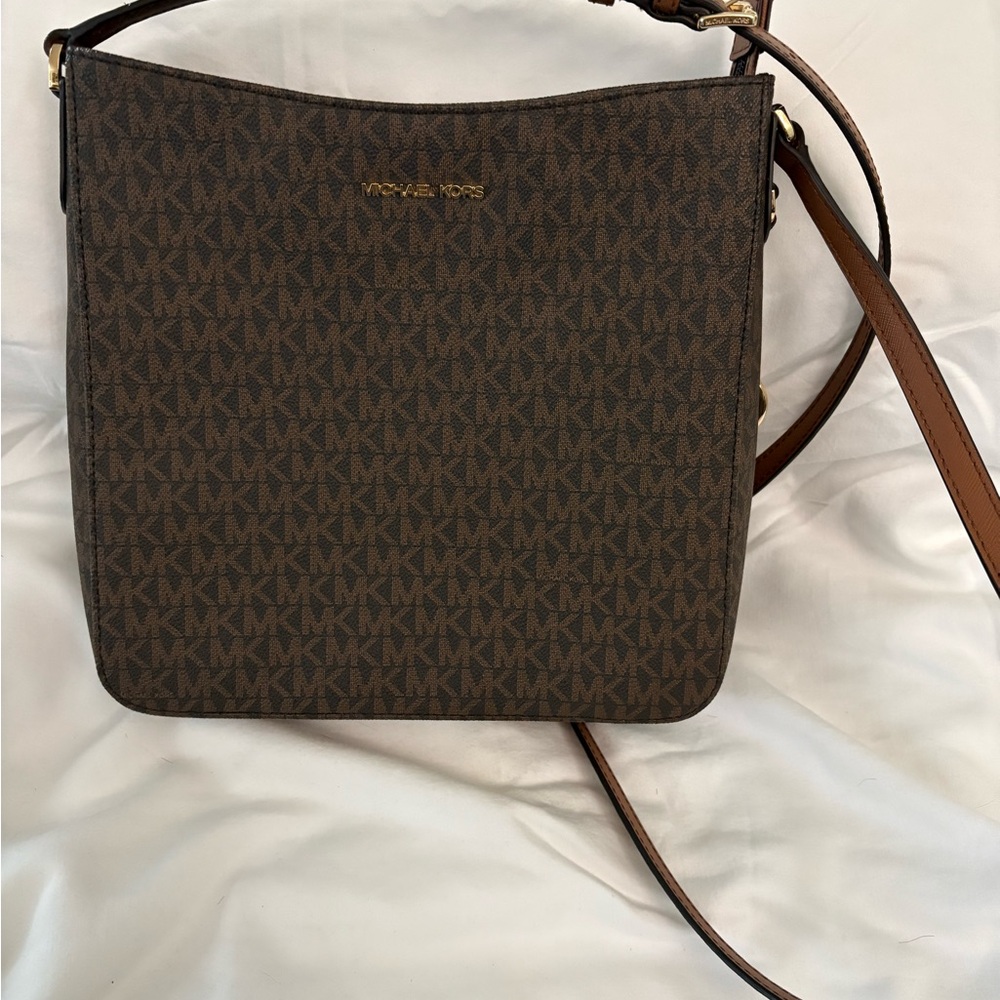 Michael Kors Dark Brown MK Patterned Shoulder Bag